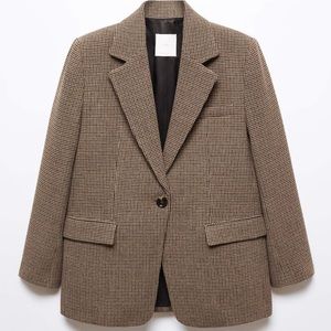 Mango Lapel Houndstooth Wool Blazer